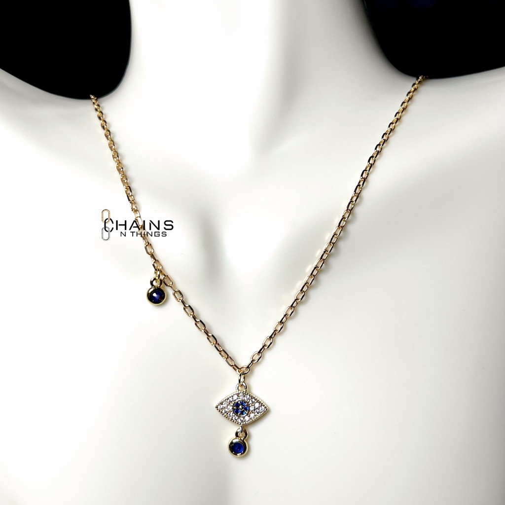 Blue Eye Necklace Gold Plated 14k 16